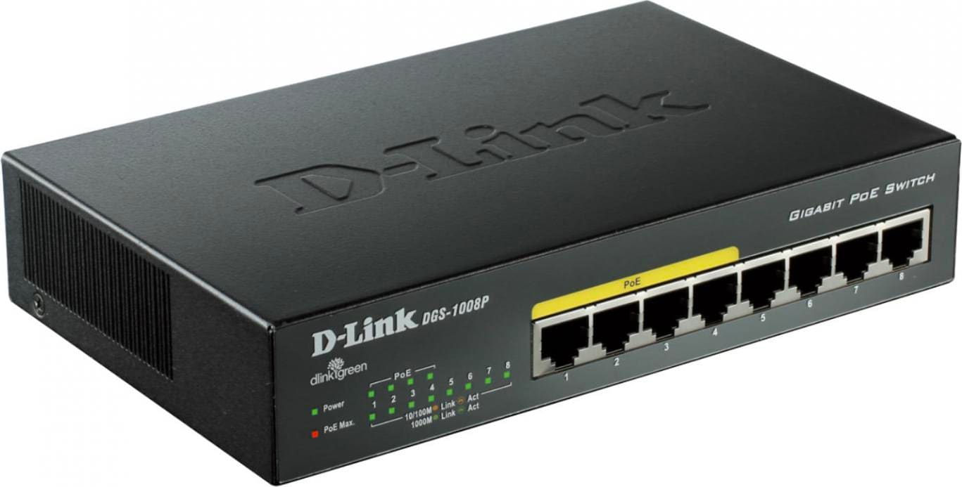 D-Link Dgs-1008p Switch 8 Porte Desktop Gigabit Poe Porte 10/100/1000 Mbps Dgs-1008p