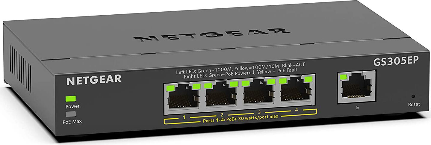 netgear gs305ep-100pes switch gestito l2/l3 5 porte gigabit ethernet (10/100/1000) - gs305ep-100pes