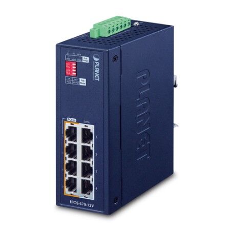 PLANET IP30 Industrial 4-port Gigabit Ethernet (10/100/1000) Supporto Power over Ethernet (PoE) Blu (IPOE-470-12V)