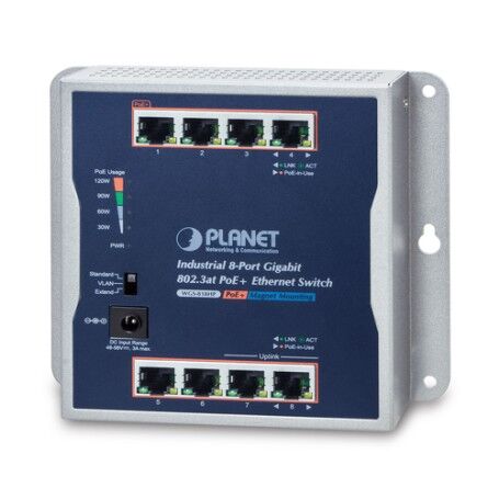 PLANET IP30 Industrial 8-Port Non gestito Gigabit Ethernet (10/100/1000) Supporto Power over Ethernet (PoE) Grigio (WGS-818HP)