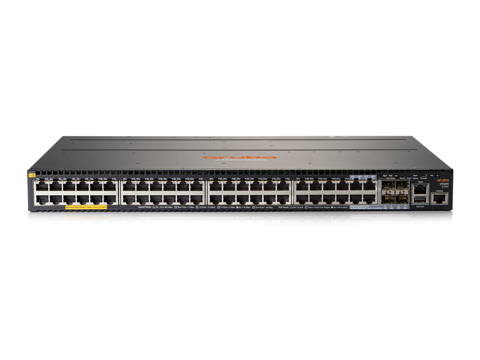 HP Switch di rete  Aruba 2930M 48G PoE+ 1-slot Gestito L3 Gigabit Ethernet (10/100/1000) Grigio 1U Supporto Power over (PoE) [JL322A]