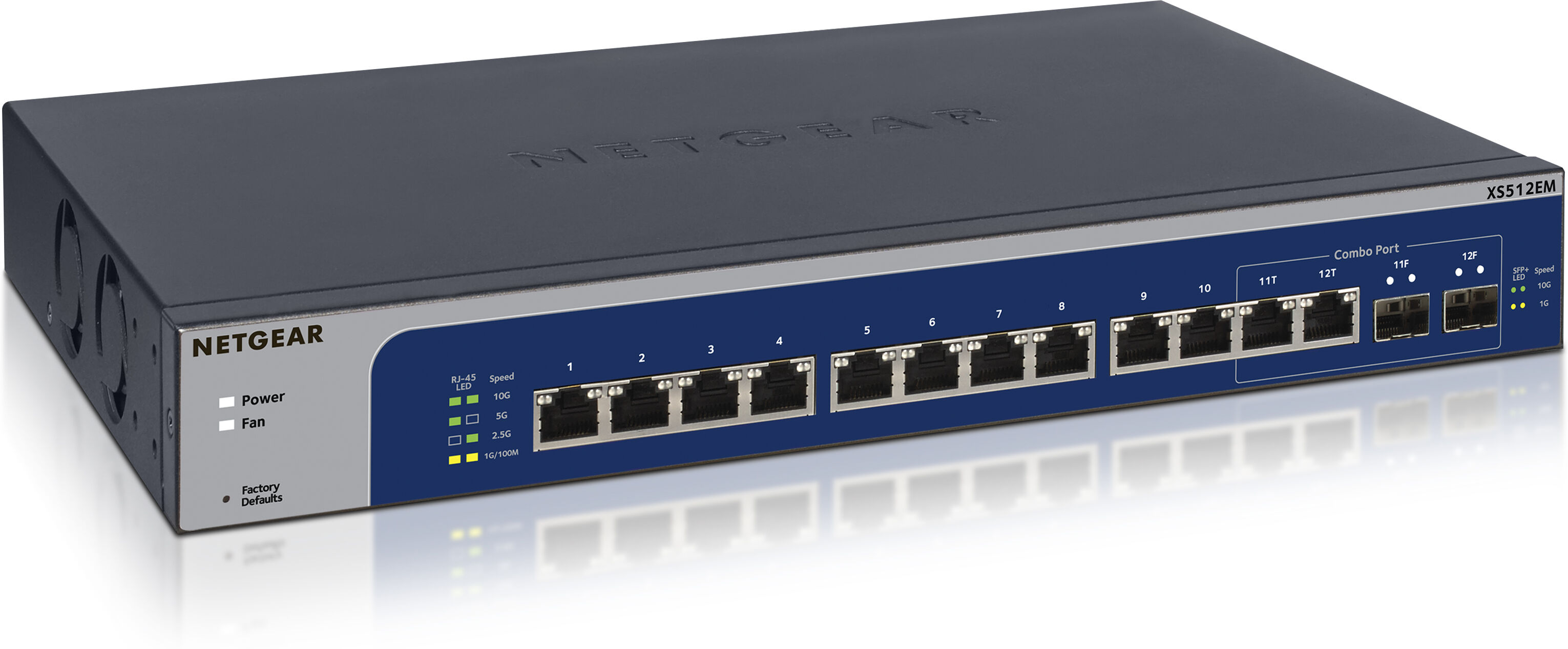 Netgear Switch di rete  XS512EM Gestito L2 10G Ethernet (100/1000/10000) 1U Blu, Grigio [XS512EM-100EUS]