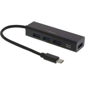 Deltaco Usb-C Mini Hub With 4 Usb-A Ports, Usb 3.1 Gen 1, Black