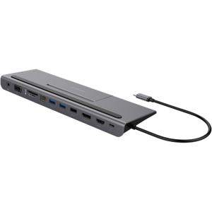 Deltaco Usb-C Docking Station, Usb-C Power Deliver 85 W, 4k Uhd @ 60hz, Dp, Hdmi, Vga, Rj45, 3.5mm, 1 Gbit/s, Grey