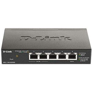 D-Link DGS-1100-05PDV2, 5-portars lager 2 gigabit PoE-driven PoE smart switch (3 x 10/100/1 000 Mbit/s BASE-T-port, 2 x 10/100/1000 Mbit/s BASE-T PoE-port, utan ext. ström, fläkt, metallgång)