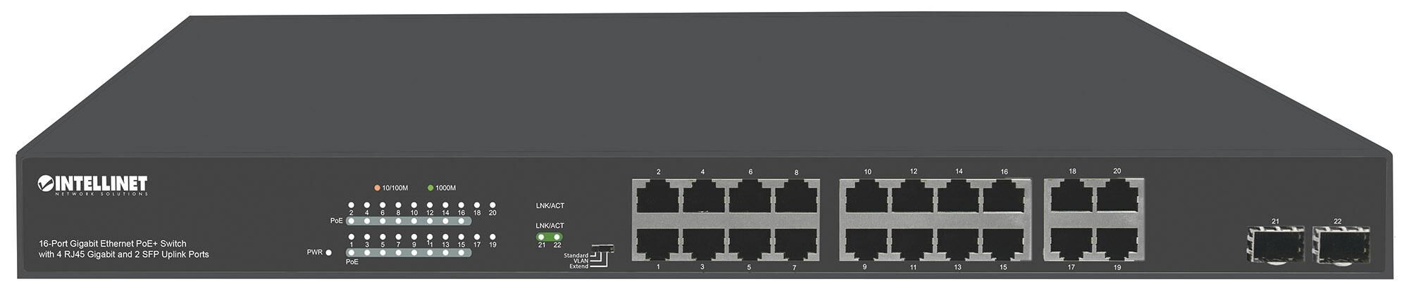 Intellinet Switch Ethernet Gigabit 16p. PoE+ 4p. RJ45 Gigabit e 2p. SFP...