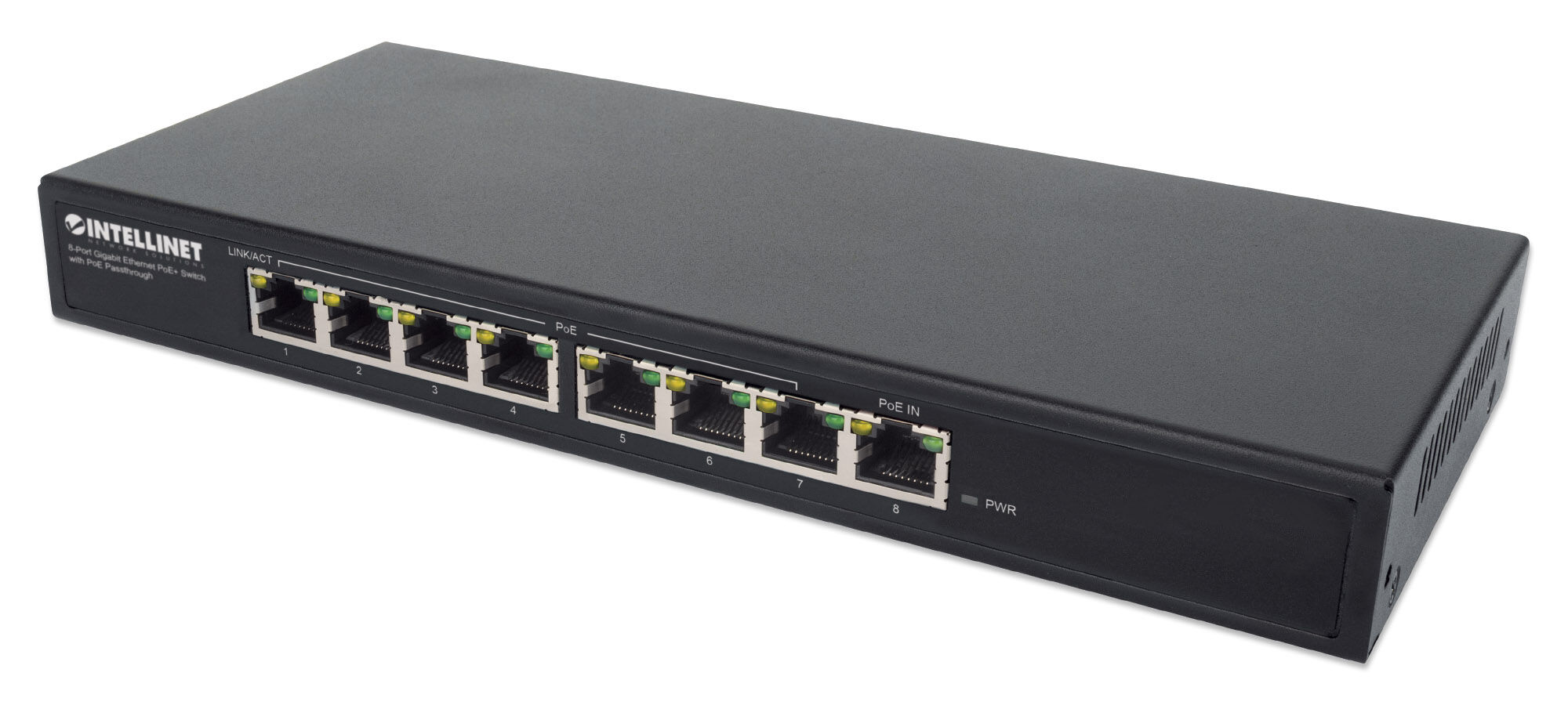 Intellinet Switch PoE+ Gigabit Ethernet a 8 porte con passthrough PoE