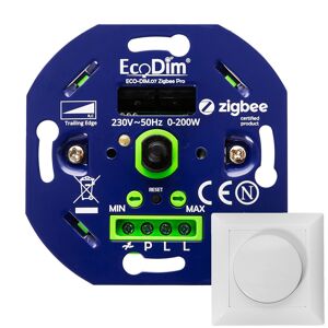 Ecodim Eingebauter intelligenter LED-Dimmer PRO 0-200 Watt Phasenabschnitt Inklusive Abdeckrahmen und Knopf 2 Jahre Garantie ECO-DIM.07