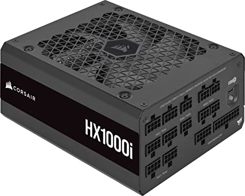 Corsair HX1000i Fuente de Alimentación ATX Totalmente Modular de Muy Bajo Nivel Sonoro Compatible con ATX 3.0 y PCIe 5.0 -Ventilador con Rodamiento Dinámico Fluido 80 Plus Platinum Negro