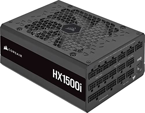 Corsair HX1500i Fuente de Alimentación ATX Totalmente Modular de Muy Bajo Nivel Sonoro Compatible con ATX 3.0 y PCIe 5.0 -Ventilador con Rodamiento Dinámico Fluido 80 Plus Platinum Negro