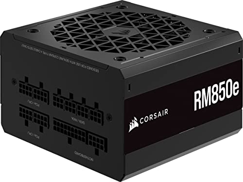 Corsair RM850e (2023) Fuente de Alimentación ATX Totalmente Modular de Bajo Ruido Compatible con ATX 3.0 y PCIe 5.0 Eficiencia 80 Plus Gold Soporte para Modo de Espera Moderno Negro