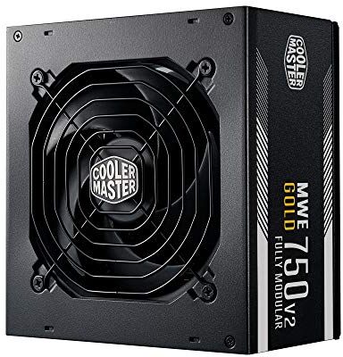 Cooler Master MWE 750 Gold V2 Fuente de Alimentación 750W Modular (Enchufe EU), 80 PLUS Gold, Cableado Negro Plano, Ventilador HDB 120 mm, Umbral de Alta Temperatura 5 Años de Garantía