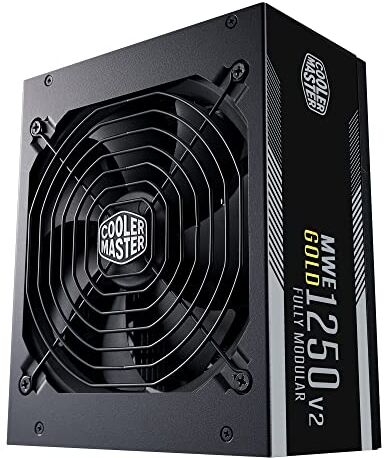 Cooler Master MWE 1250 Gold V2 Fuente de Alimentación Modular (Enchufe UE) 80 Plus Gold 1250W, Cableado Negro Plano, Ventilador FDB 140mm, Modo 0 RPM, Umbral de Temperatura 50°C Garantía 10 años