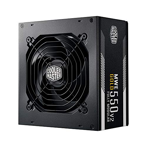 Cooler Master MWE 550 Gold V2 Fuente de Alimentación 550W Totalmente Modular (Enchufe EU), 80 PLUS Gold, Cableado Negro Plano, Ventilador HDB 120 mm, Umbral de Alta Temperatura 5 Años de Garantía