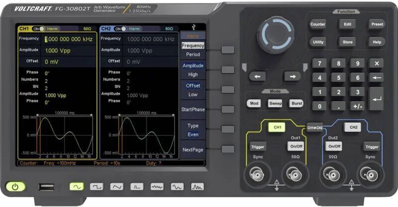 VOLTCRAFT Générateur de fonction VOLTCRAFT FG-30802T FG-30802T 1 µHz - 80 MHz 2 canaux 1