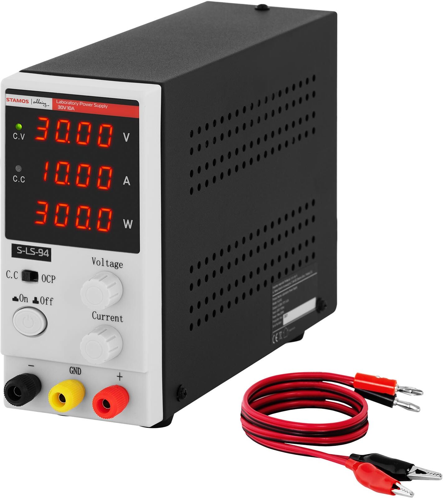 Stamos Soldering Zasilacz laboratoryjny - 0-30 V - 0-10 A DC - 300 W - 4-cyfrowy wyświetlacz LED S-LS-94