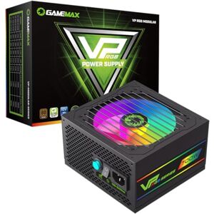 GameMax VP-Series 700W 80 Plus Bronze Power Supply (No Power Cord Included) - 700W GameMax VP-Series VP-700-RGB, Semi-Modular, Single Rail, 120mm RGB Fan, ATX PSU Black