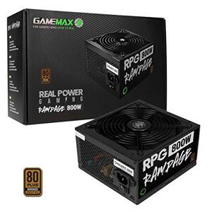 GameMax 800W Rampage Power Supply, Non-Modular, APFC, Japanese Tk Main Capacitor, 80 Plus Bronze, 88% Efficiency, 14cm Cooling Fan, Real Power Gaming Black