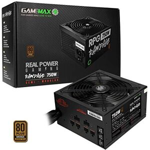 GameMax 750W Rampage Power Supply (No Power Cable inc.), Semi-Modular, APFC, Japanese Tk Main Capacitor, 80 Plus Bronze, 88% Efficiency, 14cm Cooling Fan, Real Power Gaming Black