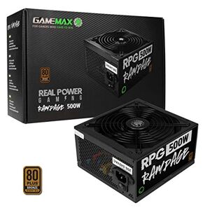 GameMax 500W Rampage Power Supply (No Power Cable inc.), Non-Modular, APFC, Japanese Tk Main Capacitor, 80 Plus Bronze, 88% Efficiency, 14cm Cooling Fan, Real Power Gaming Black