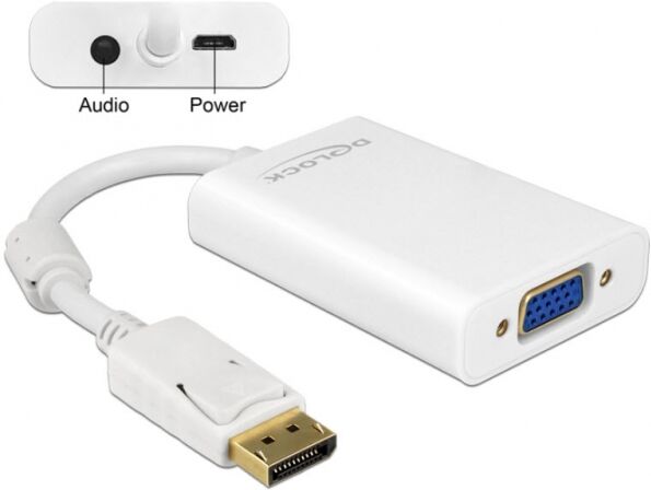 DeLock 65592 - Adapter Displayport 1.1 Stecker > VGA Buchse + Audio + Power Weiss