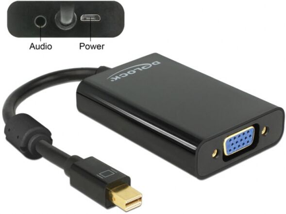 DeLock 65598 - Adapter mini Displayport 1.1 Stecker > VGA Buchse + Audio + Power schwarz