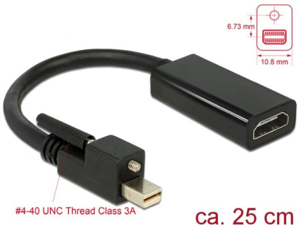DeLock 62640 - Adapter mini Displayport 1.2 Stecker mit Schraube > HDMI Buchse 4K Aktiv schwarz