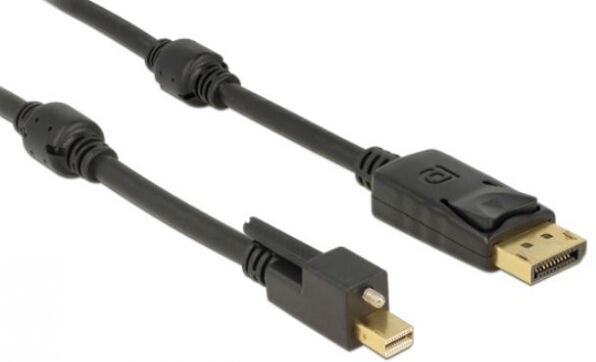 DeLock 83722 - Kabel mini Displayport 1.2 Stecker mit Schraube > Displayport Stecker 4K schwarz 2 m