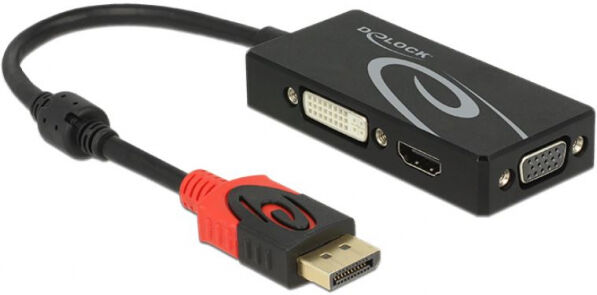 DeLock 62902 - Adapter Displayport 1.2 Stecker > VGA / HDMI / DVI Buchse 4K Passiv schwarz