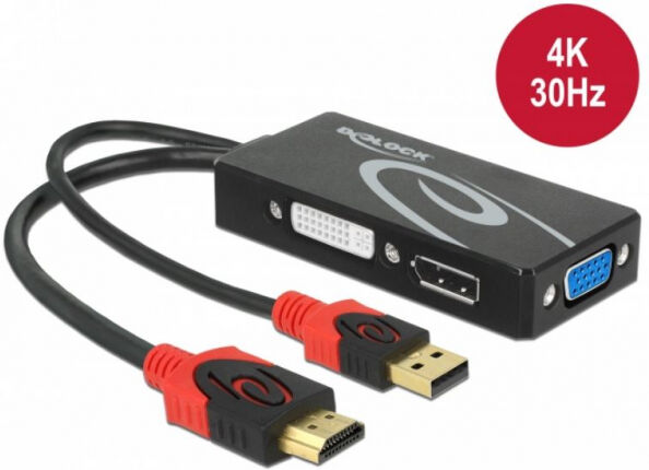 DeLock 62959 - Adapter HDMI Stecker > DVI / VGA / Displayport Buchse 4K schwarz