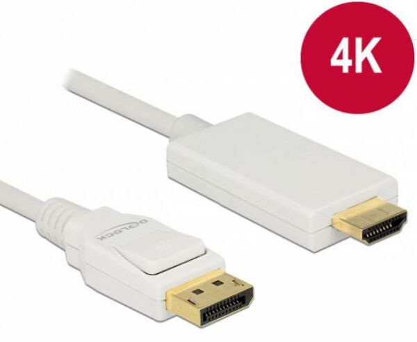 DeLock 83817 - Kabel Displayport 1.2 Stecker > High Speed HDMI-A Stecker Passiv 4K 1 m Weiss
