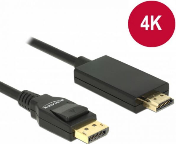 DeLock 85316 - Kabel Displayport 1.2 Stecker > High Speed HDMI-A Stecker Passiv 4K 1 m schwarz