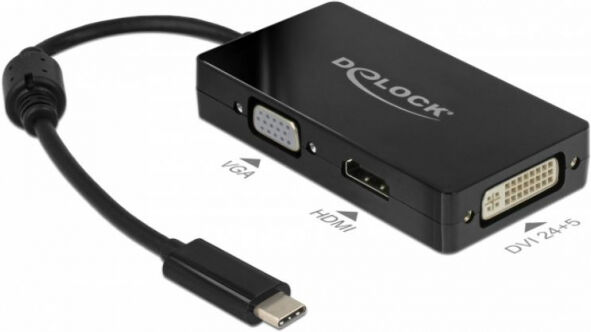 DeLock 63925 - Adapter USB Type-C Stecker > VGA / HDMI / DVI Buchse - Schwarz