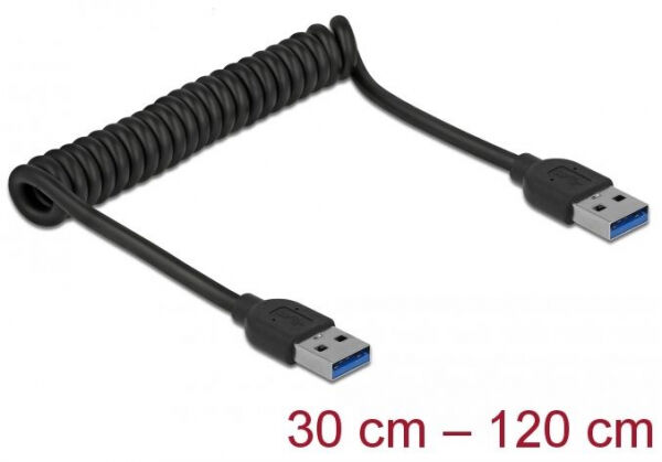 DeLock 85348 - USB 3.0 Spiralkabel Typ-A Stecker zu Typ-A Stecker - ca. 30 - 120 cm