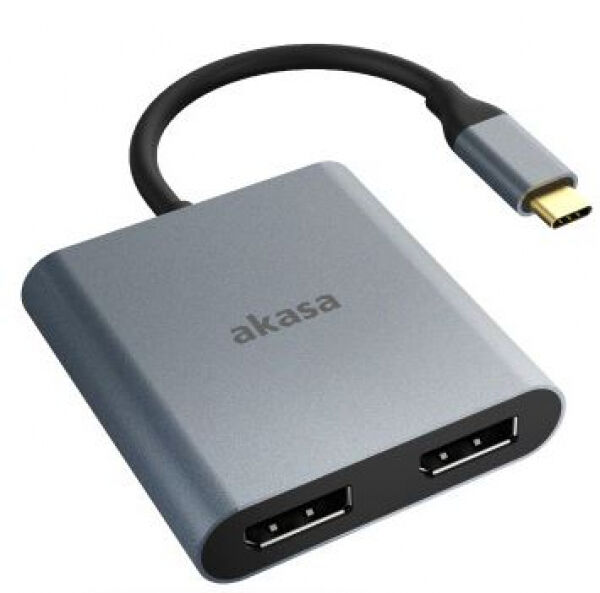 Akasa USB Typ C zu Dual DisplayPort MST Adapter 4K - Silber