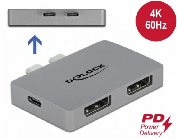 DeLock 64001 - Dual DisplayPort Adapter mit 4K 60 Hz und PD 3.0 für MacBook