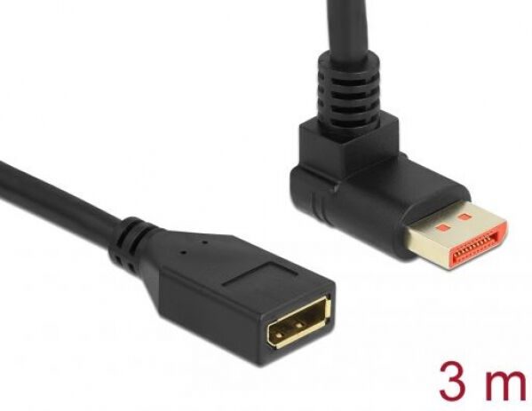 DeLock 87084 - DisplayPort 1.4 Verlängerungskabel Stecker 90 Grad oben gewinkelt zu Buchse 8K 60 Hz - 3m