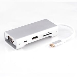 NÖRDIC 1 til 8 C USB Aluminium Docking 1xHDMI 4K 1080p 30Hz 1xVGA 3xUSB 3.1 5GBP 1x USB C PD87W 1xSD / TF kortlæser sølv