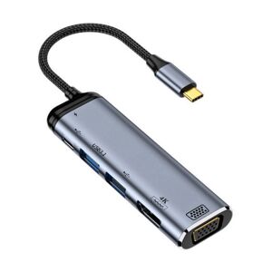 Shoppo Marte Y002 6 in 1 Type-C to VGA+HDMI+Dual USB+Dual USB-C/Type-C Interface Multifunctional Adapter