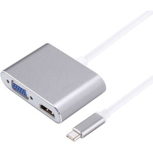 Shoppo Marte 2 in 1 VGA & HDMI Female to USB-C / Type-C Male Hub Splitter Adapter(Grey)