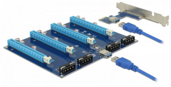 DeLock 41427 - Riser Karte PCI Express x1 > 4 x PCIe x16 mit 60 cm USB Kabel