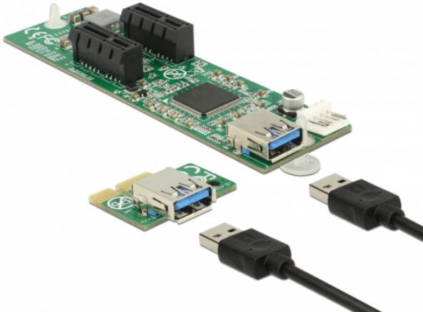 DeLock 41433 - Riser Karte PCI Express x1 > 2 x PCIe x1 mit 30 cm USB Kabel