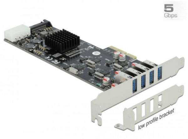 DeLock 89008 - PCIe x4 Karte zu 4 x ext. SuperSpeed USB (USB 3.2 Gen 1) USB Typ-A Buchse Quad Channel - Low Profile Formfaktor