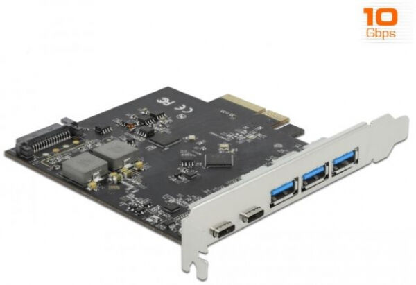 DeLock 89064 - PCI Express x4 Karte zu 2 x USB Type-C + 3 x USB Typ-A - SuperSpeed USB 10 Gbps