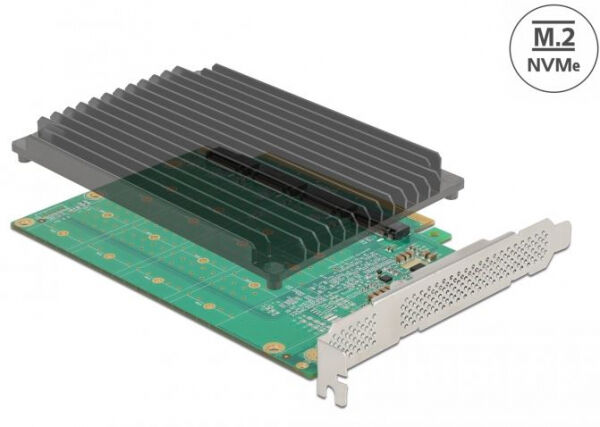 DeLock 90054 - PCI Express x16 Karte zu 4 x intern NVMe M.2 Key M mit Kühlkörper - Bifurcation