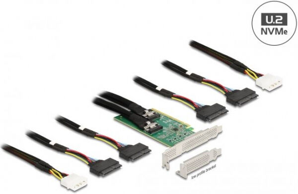 DeLock 90078 - PCI Express 4.0 x16 Karte zu 4 x SFF-8639 NVMe - Bifurcation - Low Profile Formfaktor