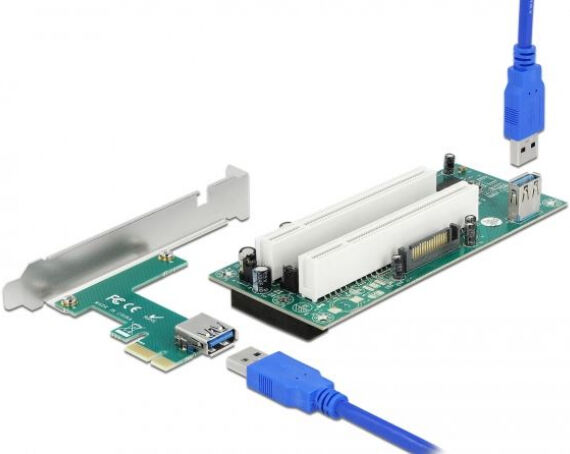 DeLock 90066 - Riser Karte PCI Express x1 zu 2 x PCI 32 Bit Slot mit 60 cm Kabel