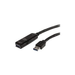 StarTech.com 16.4ft Active USB 3.0 Extension Cable with AC Power Adapter - Shielded - Male to Female USB USB 3.1 Gen 1 Type A (5Gbps) Extender (USB3AAEXT5M) - USB forlængerkabel - USB Type A (han) til USB Type A (hun) - USB 3.0 - 5 m - aktiv - sort - for 
