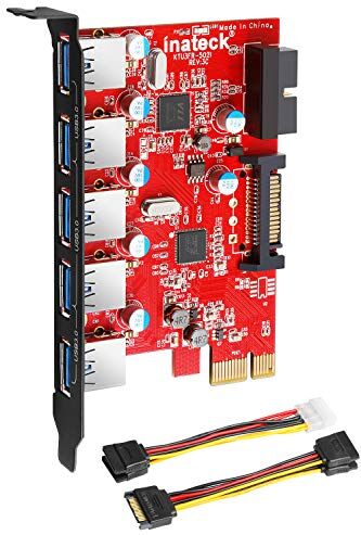 KTU3FR-5O2I Inateck KT5001 5 portar USB 3.0 PCI Expresskort och 15 stift strömkontakt – röd