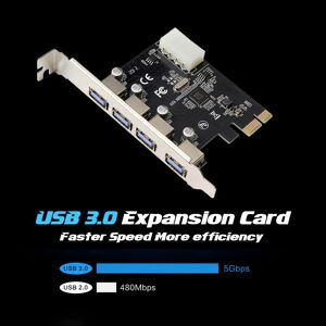 TOMTOP JMS PCIE to 4 USB3.0 Ports Expansion Card PCI Express to USB3.0 Adapter Card with Large 4Pin Power Interface for Desktop PC